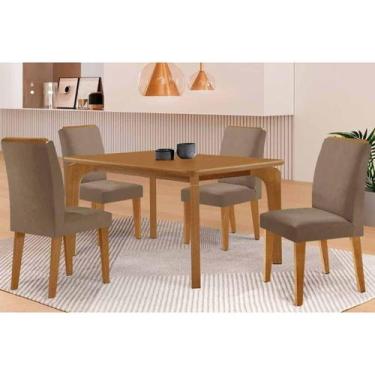 Imagem de Mesa Cozinha Londrina c/ Tampo Madeirado Canto Curvo 120x90cm e 4 Cade
