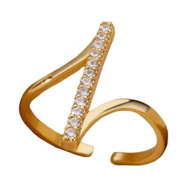 Imagem de Anel Geométrico De Zircônia Banhado a Ouro Para Mulheres, Joia De Aço 