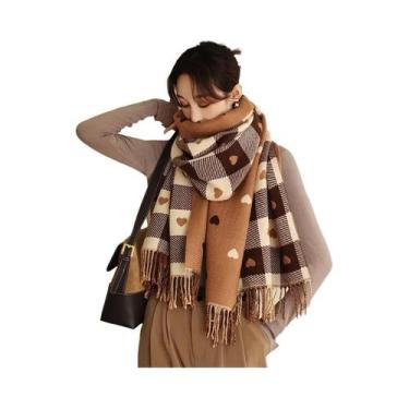 Imagem de Cachecol Feminino Grande Com Estampa De Corações, Xadrez, Grosso E Que