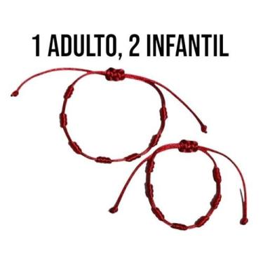 Imagem de kit Pulseira vermelha 7 nós bebê/infantil adulto Kabbalah regulável co