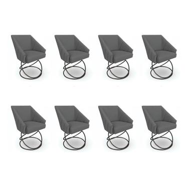 Imagem de Kit 8 Poltronas Luxo Alana Linho Base Luxo Preto - Pallazio Cor Grafite