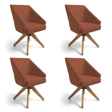 Imagem de Kit 4 Poltronas Giratórias Alana Veludo Base De Madeira - Pallazio Cor Terracota