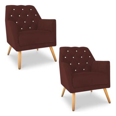 Imagem de Kit 2 Poltronas Velvet Strass Veludo Pés De Madeira - Pallazio Cor Marsala