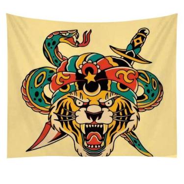 Imagem de Tapeçaria Animal Tiger Microfabric Fiber 150x150cm para quarto - yiwei