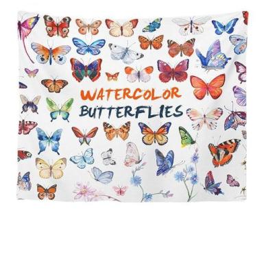 Imagem de Tapeçaria, parede de borboletas em aquarela, 150x100cm, microtecido - 