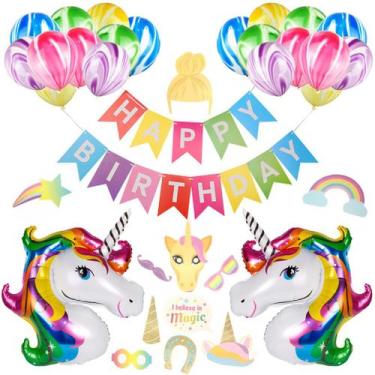 Imagem de Kit de balão, folha de látex de unicórnio, 36 unidades para festa de a