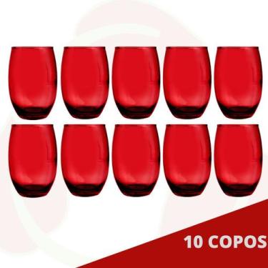 Imagem de Conjunto c/ 10 Copos Vidro California 450ml Grande Vermelho - PRATICAS