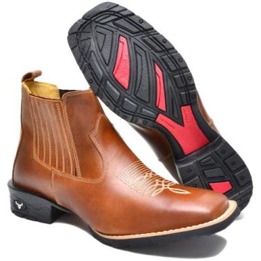 Imagem de Bota Masculina Bico Quadrado Cano Curto Country de Couro Texana Leve C