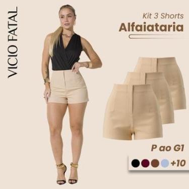 Imagem de Kit com 03 Shorts de Alfaiataria Feminino Cintura Alta Short Social Plissado Elegante Social-Feminino