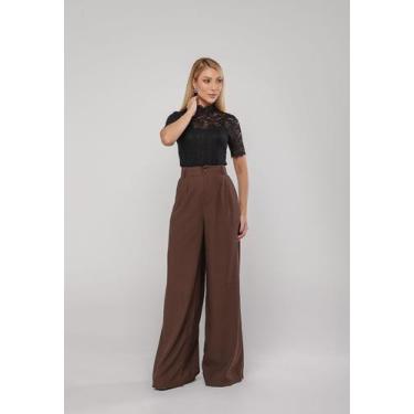 Imagem de Blusa de Renda Gola Alta E Manga Curta Preto Salvatore, Preto, P