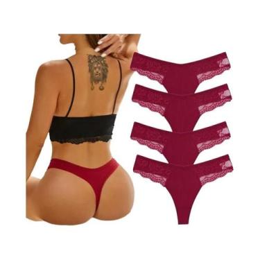 Imagem de Calcinhas G-string De Algodão Com Renda Para Mulheres 4PCS Lingerie Se