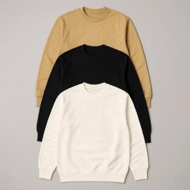 Imagem de Kit 3 Blusa de Frio Gola Careca Unissex Algodão Inverno Moletom Sem Ca