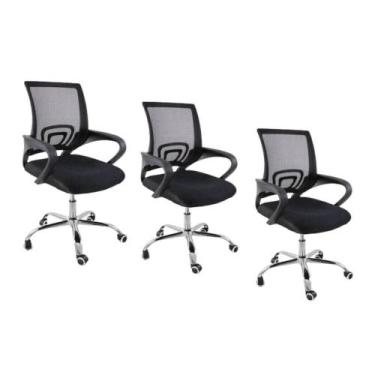 Imagem de Kit 3 Cadeiras De Escritório Oficial Begonia Tela Mesh Ergonômica Pret