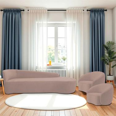 Imagem de Kit Divã Recamier Orgânico França 250cm Lado Direito E 2 Poltronas Amore Linho Rosê