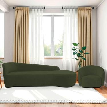Imagem de Kit Divã Recamier Orgânico França 250cm Lado Direito E Poltrona Amore Linho Verde