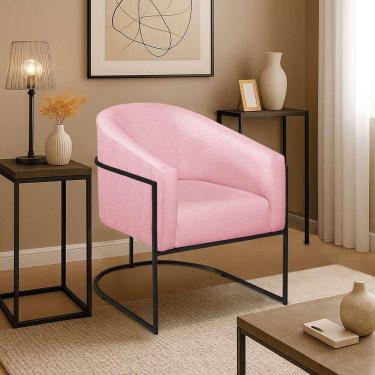 Imagem de Poltrona Decorativa Jade Moderno Escritório Confortável Luxo Base De Ferro Preto Suede Rosa Bebê