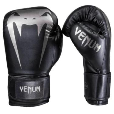 Imagem de Luva de boxe muay thai venum giant full logo pro black silver, 12oz