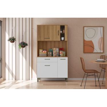 Imagem de Armário De Cozinha Multiuso Com 4 Portas Gaveta e Cristaleira Vp - Mad