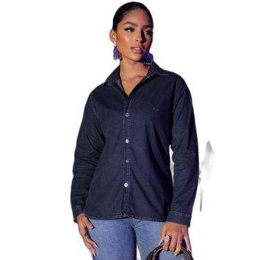 Imagem de CAMISA JEANS FEMININA COM BORDADO E PENCE 24229-Feminino