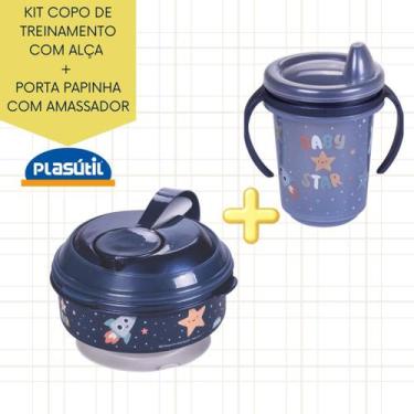 Imagem de Kit pote papinha com amassador e copo de treinamento com alça Plasútil