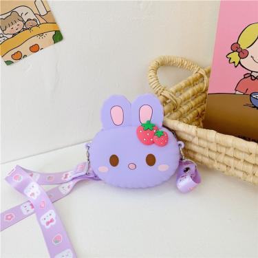 Imagem de Bolsa de Silicone Infantil Coelho Oval para Moedas com Alça Crossbody Antistress Lilás OEM