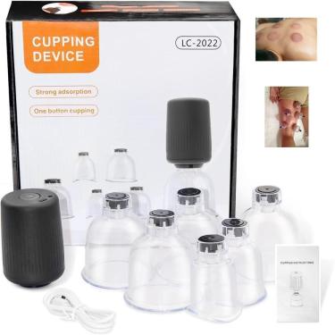 Imagem de Kit de Ventosaterapia Elétrica Yeet 6 Ventosas Recarregáveis para Massoterapia e Acupuntura com Sucção e Compressa