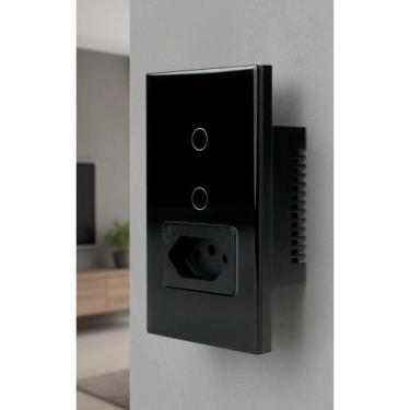 Imagem de Interruptor Inteligente 2 Botões + Tomada 20A Bivolt Preto - Congratul