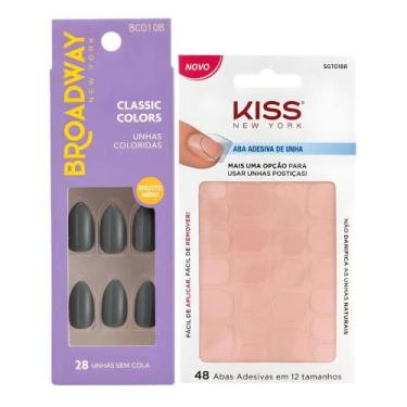 Imagem de Kit Kiss New York: Unhas Postiças Stiletto Médio Cool Mint e Abas Ades