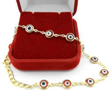 Imagem de Pulseira Feminina 19/23cm 6mm Olho Grego Folheada Ouro PL338 - Wnbijou