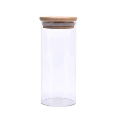 Imagem de Pote Porta Tempero Vidro Com Tampa De Bambu 450ml 15cm - Majestic