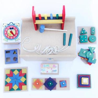 Imagem de Baú em MDf com 10 brinquedos Pedagógicos - Zaramela