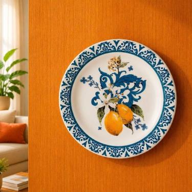 Imagem de Pires Decorativo de Parede Siciliano em Cerâmica com Suporte Branco