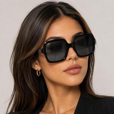 Imagem de Óculos Sol Feminino Vinkin Classico Vintage Quadrado Uv 400 Preto Pret