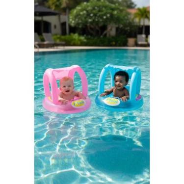 Imagem de Boia Bebê Azul C/ Proteção Solar Infantil Piscina Conforto - Congratul
