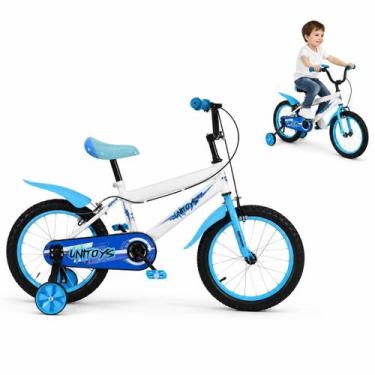 Imagem de Bicicleta Infantil Menino Bike Aro 16 Branca e Azul Quadro Alumínio fr