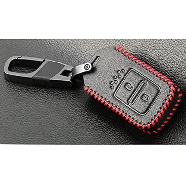 Imagem de YJADHU Capa de couro para chave de carro Capa de bolso para chaveiro de carro, adequada para Honda Civic CR-V HR-V Accord Jade Crider Odyssey 2015-2018, botão inteligente de 2