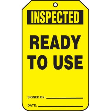 Imagem de Accuform Signs Etiqueta de registro de status TRS240CTP, Legend"INSPECTED PRONTO PARA USAR", 14,6 cm de comprimento x 8,25 cm de largura x 0,01 cm de espessura, PF-Cardstock, preto sobre amarelo (pacote com 25)