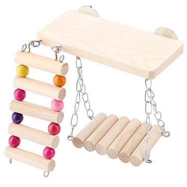 Imagem de HEEPDD Conjunto de 3 peças de madeira de papagaio Hamster de escada de rastejamento divertido mola Perches Brinquedos de pássaro acessórios gaiola para Gerbil Rat Chinchillas Guinéa Esquilo de porco