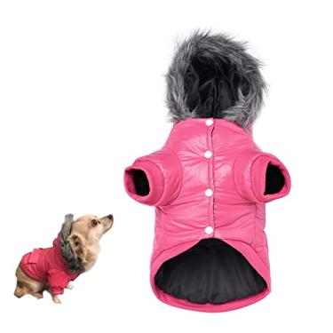 Imagem de Foern Casaco de inverno para cães, casaco de cachorro à prova d'água roupas quentes com orifício para coleira para clima frio para cães pequenos e médios gatos Chihuahua buldogue Schnauzer, rosa, GG:50 cm/19,7 pol
