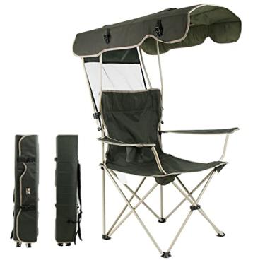 Imagem de Cadeira dobrável de acampamento de praia cadeira ultraleve mochila com suporte de copo e bolsa de transporte compacta para pesca praia acampamento passeio familiar com toldo, verde, 4,8 kg/10,6 lbs