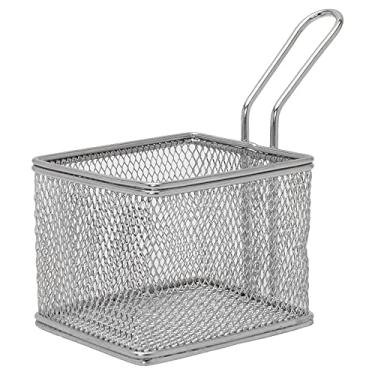 Imagem de Mimo Style Mini Cestas de Batatas Fritas, Retangular de Aço Inoxidável Prata para Servir, Onion Rings, Snacks Fritos Utensílios de Cozinha com Suporte de Cesta de Fritadeira, Elegante e Moderno