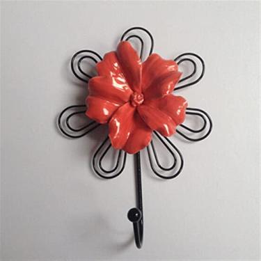 Imagem de BLYWO Gancho de metal em forma de flor suporte de colírio montado na parede cozinha casa banheiro porta traseira pendurado ferro cabide decorativo (cor: vermelho)