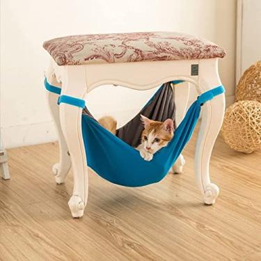 Imagem de Pssopp Rede para gatos, confortável macia dupla face pequena rede para animais de estimação cama sob a cadeira mesa redes para animais de estimação tapete de cama pendurado para gatinho furão hamsters coelho cães pequenos (azul cinza)