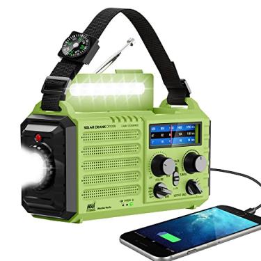 Imagem de Rádio meteorológico NOAA de 5000 mAh de emergência com carregador solar, rádio AM FM de ondas curtas, lanterna, carregador USB, conector de fone de ouvido, alerta SOS para sobrevivência de furacão