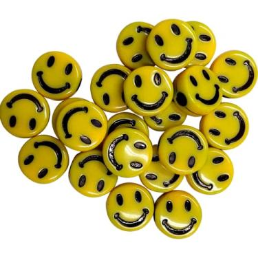 Imagem de 50 Miçanga Entremeio Redondo Carinha Smile Amarelo 10mm Sorriso Para Montar Pulseira Colar Infantil