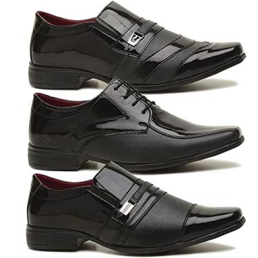 Imagem de KIT 3 PARES SAPATO SOCIAL MASCULINO OXFORD ESTILO ITALIANO (44, PRETO VERNIZ)