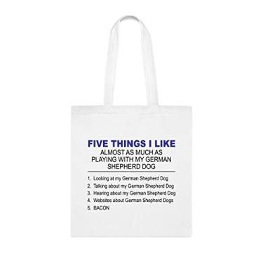 Imagem de Five Things I Like German Shepherd Dog Tote bag, presente de cachorro pastor alemão, aniversário de cachorro pastor alemão bolsa de ombro para cachorro pastor alemão, bolsa reutilizável para cães pastor alemão, Branco
