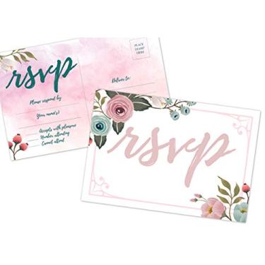 Imagem de 50 cartões RSVP, em branco, sem envelopes necessários, aquarela rosa, casamento, ensaio, convite de chá de panela de noiva, economize a data A8