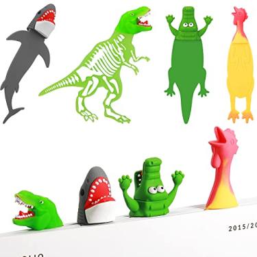 Imagem de Gersoniel 4 marcadores de livro de animais para crianças, luminoso, dinossauro, tubarão, crocodilo, engraçado, desenho 3D, meninos, meninas, homens, mulheres, presentes de Natal, material escolar