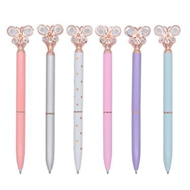 Imagem de Gullor 6 peças de canetas esferográficas retráteis de borboleta de cristal de metal para escola escritório casa suprimentos de presente de viagem, multicolorido B